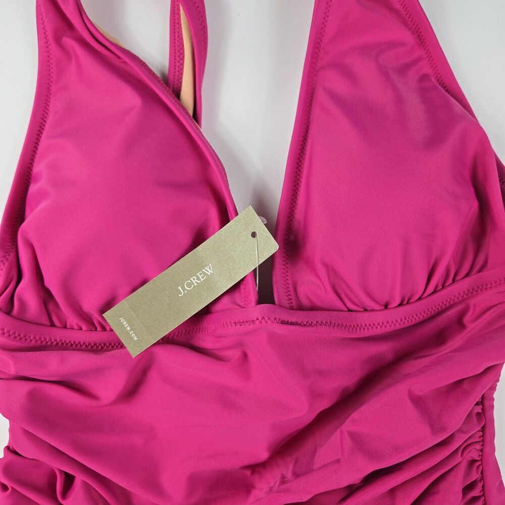 J. Crew Women's Size 4 Radiant Fuschia‎ Ruched V Neck Swimsuit NWT - Picture 2 of 5